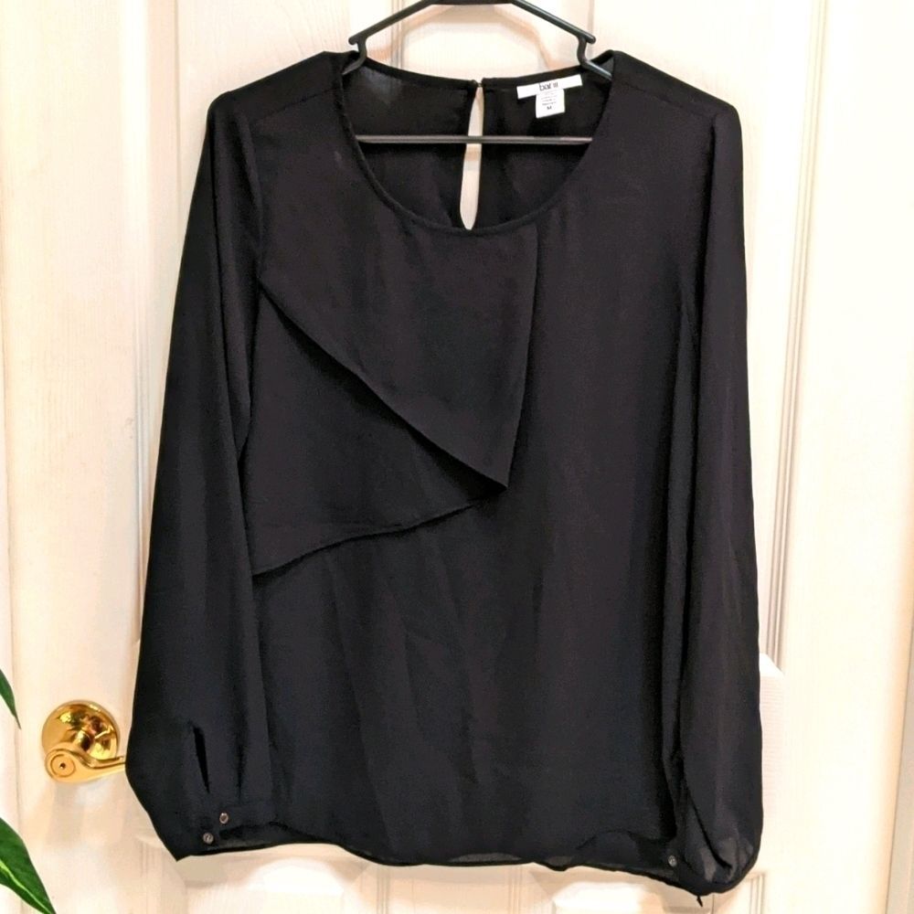 Bar III Women's Black Blouse w/Ruffle Size Medium